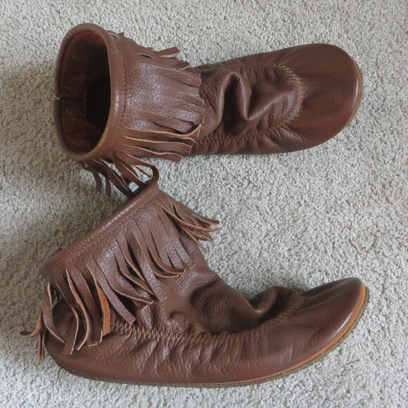 Footskins Womens Teepee Boots Size 7 Brown Rubber Soles - Deertan MADE IN USA - Picture 1 of 9